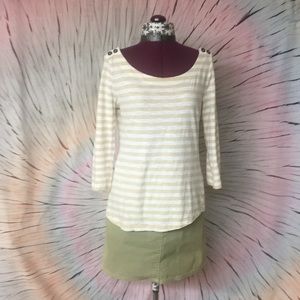 White & taupe striped top